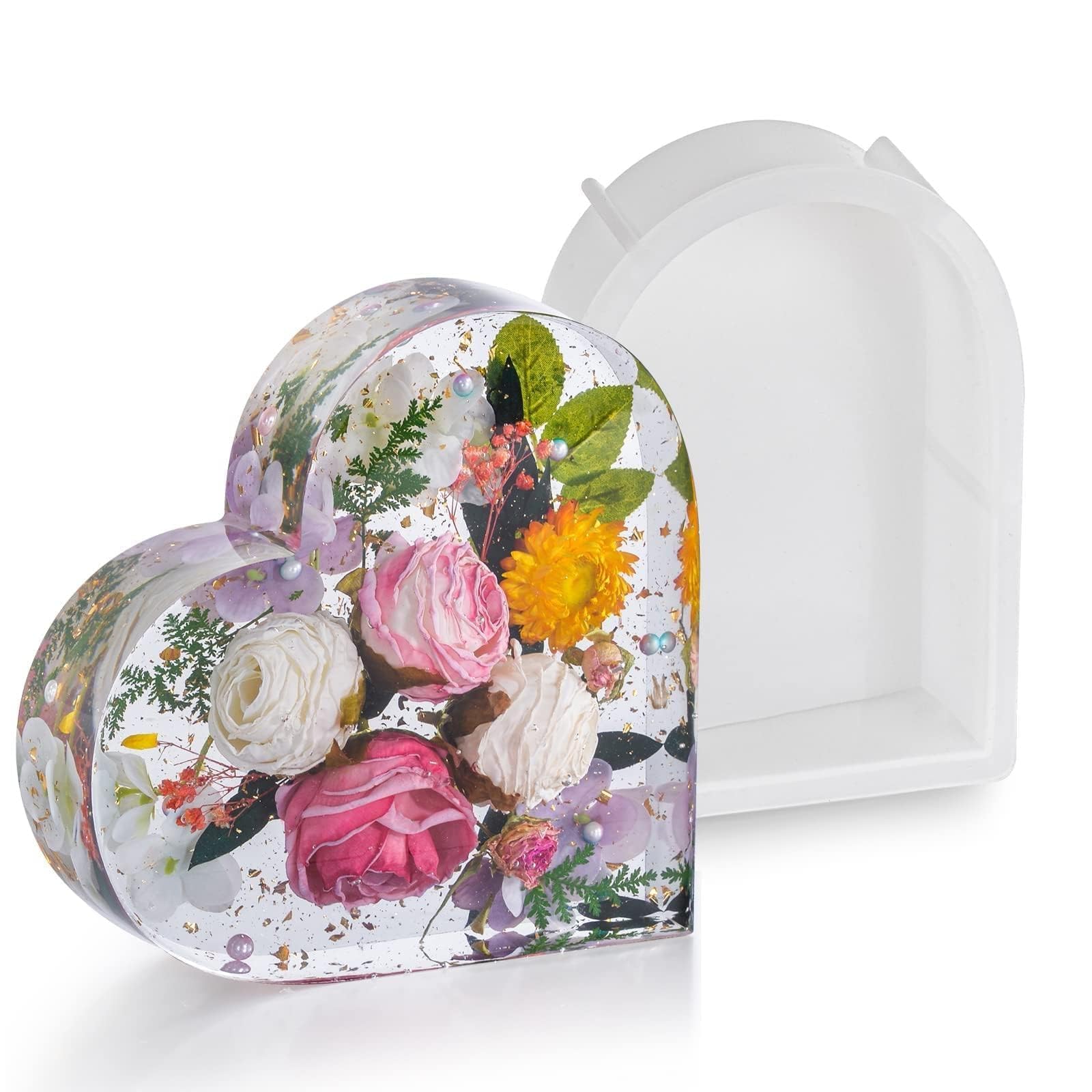 DINGFENG Large Heart Resin Mould - Deep Silicone Flower Preservation for Resin Casting | DIY Craft, Gift & Keepsake Making (Mould Only, Ornament Not Included)