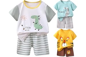 Toddler T-Shirts Shorts Set 2 Piece Cute Dinosaur Graphic Short Sleeve Tees Pants Summer Outfits Kids Baby Tops Clothes