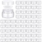 Domensi 100 Pcs 1oz Glass Jars Bulk, Clear, White Lid, Plastic Lid | with Lids and Inner Liners, Cosmetic Cream Containers,for Travel Balm Sample, Bulk Small Salve Tins Refillable