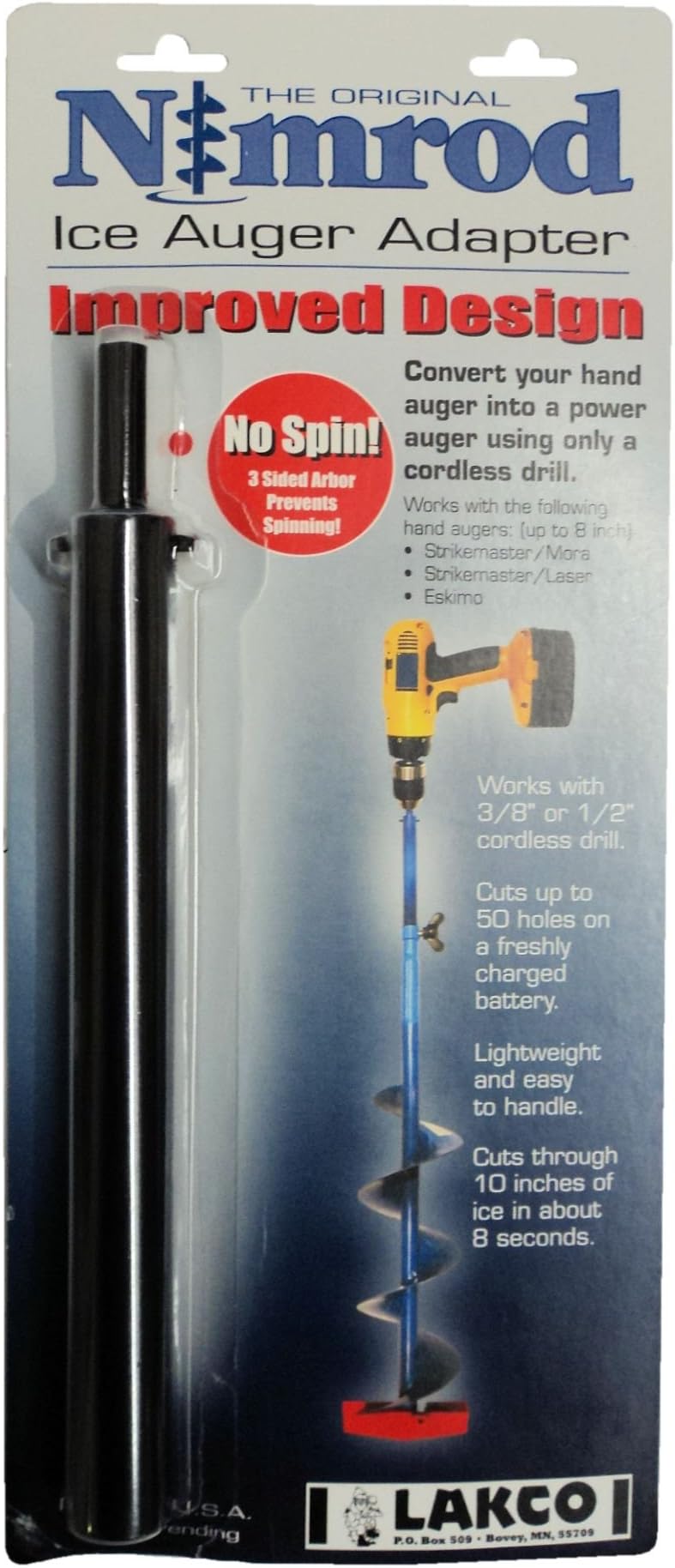 LakcoNimrod Ice Auger Adapter - Converts Hand Auger to Power Auger - Made in USA - #TONII - for Pin System Augers