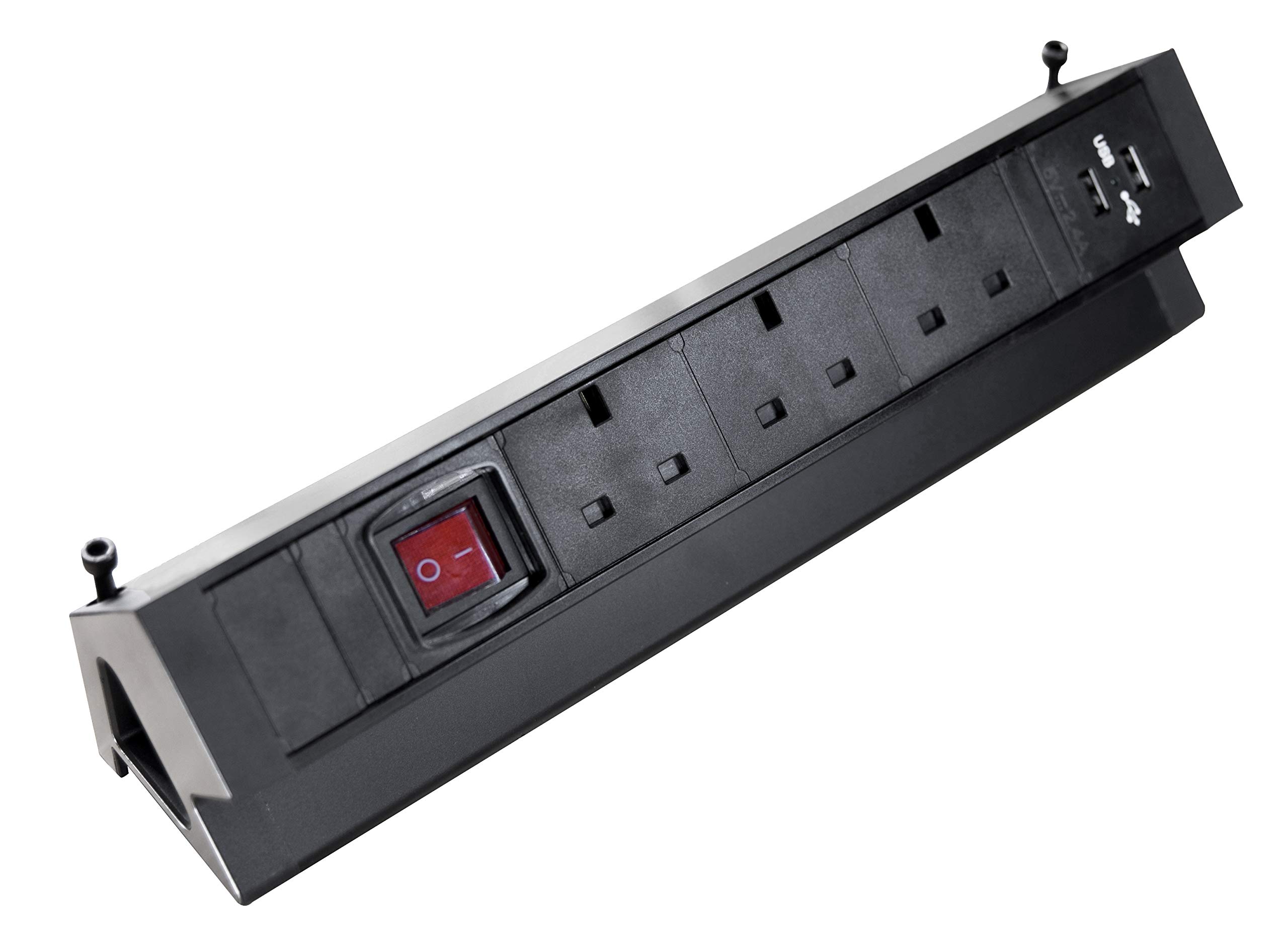 Elbe Inno Extension lead 3 ways, 2 USB, Desktop Socket, Switched, Power Strip with Surge protected, 1.5 m cable length, Metal Table Outlet suit for office, kitchen, worktop EL4103KU-UK