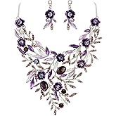 BriLove Wedding Bridal Leaf Cluster Jewelry Set for Women Crystal Flower Enamel Statement Necklace Dangle Earrings
