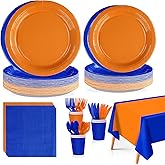 170Pcs Orange and Blue Birthday Party Supplies Blue and Orange Plates and Napkins Cups Forks Tablecloth Dart War Tableware Sets for Boys Baby Shower Fiesta Congrats Graduation Party Favors Serves 24