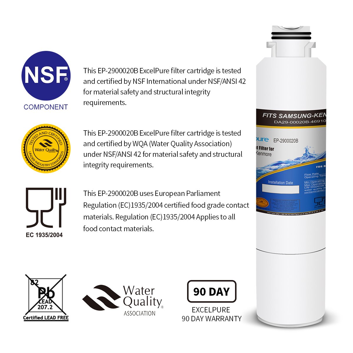 EXCELPURE Samsung DA2900020B Refrigerator Water Filter Comparable