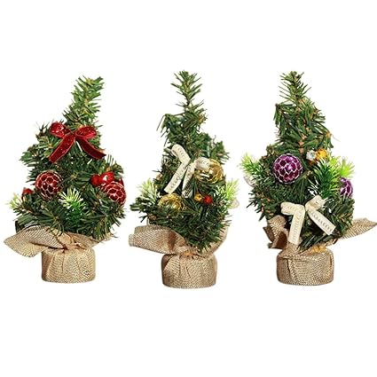 Xonor 3 Pieces Mini Artificial Christmas Tree With Ornaments