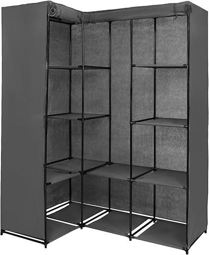 Bb Sport Armoire Pliante 169 X 130 X 45 Cm En Plusieurs Couleurs Armoire Garde Robe D Angle En Tissu Avec 12 Compartiments Et 2 Tringles Couleur Gris Pierre Amazon Fr Cuisine Maison