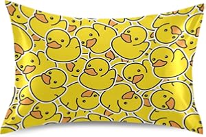 KOPIRIT Rubber Duck Pillow Covers Silk Pillowcase for Hair and Skin Breathable & Silky Soft Satin Pillowcase Standard Size Pillow Case for Bed Bedroom Women Boys Girls (20x30 Inch)
