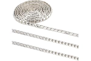 CHGCRAFT 2.5 Yards Hot Fix Pyramid Nailhead Trim 304 Stainless Steel Silver Iron-on Convex Pyramid Nailhead Trim with PU Leat