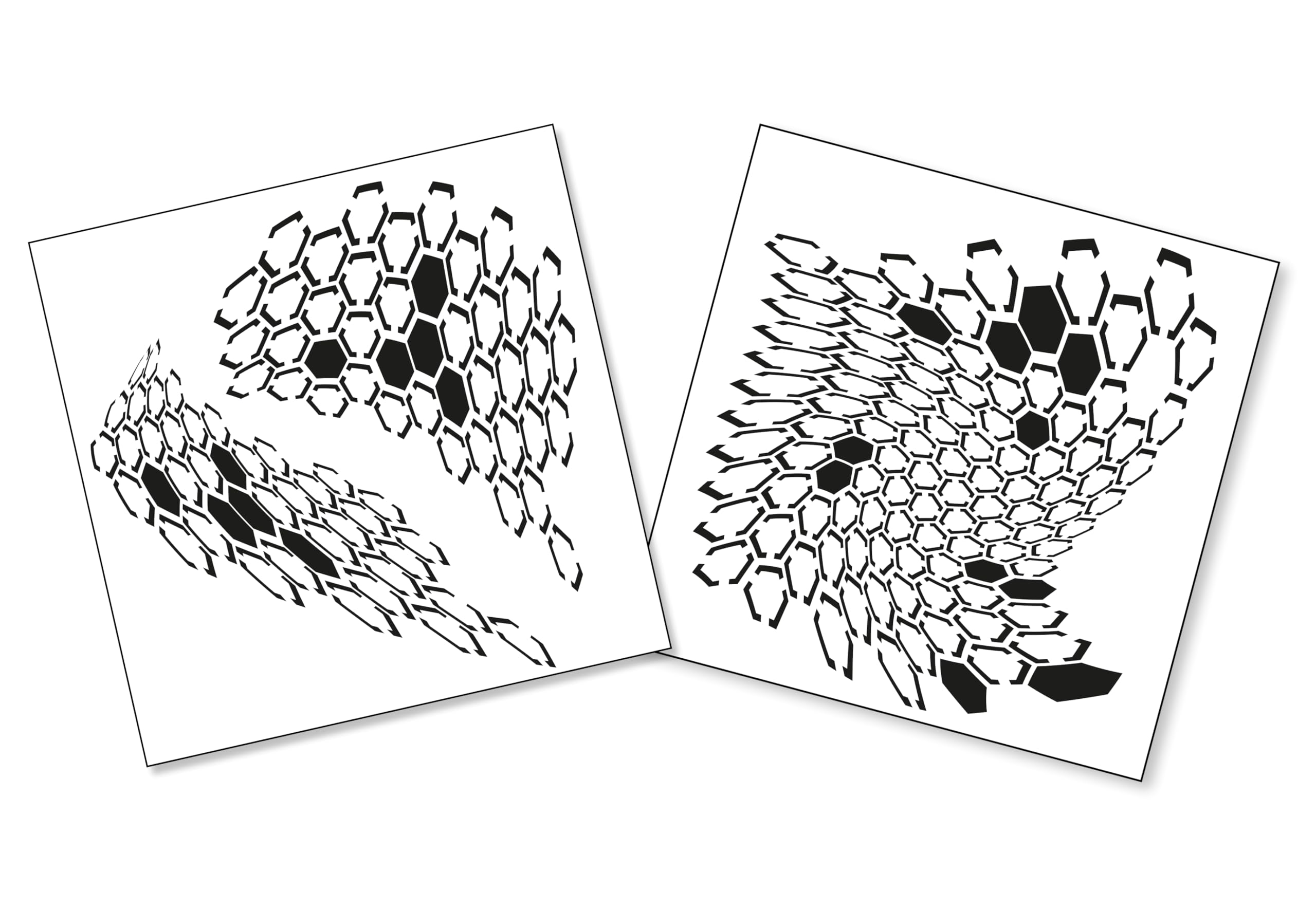 View 1 of 2-Pack Mylar Camo Stencils – 14"x14" – Hex & Scale Camouflage Spray Paint Templates – Reusable Airbrush Masks for Guns, Helmets, Boats, RC Models & More