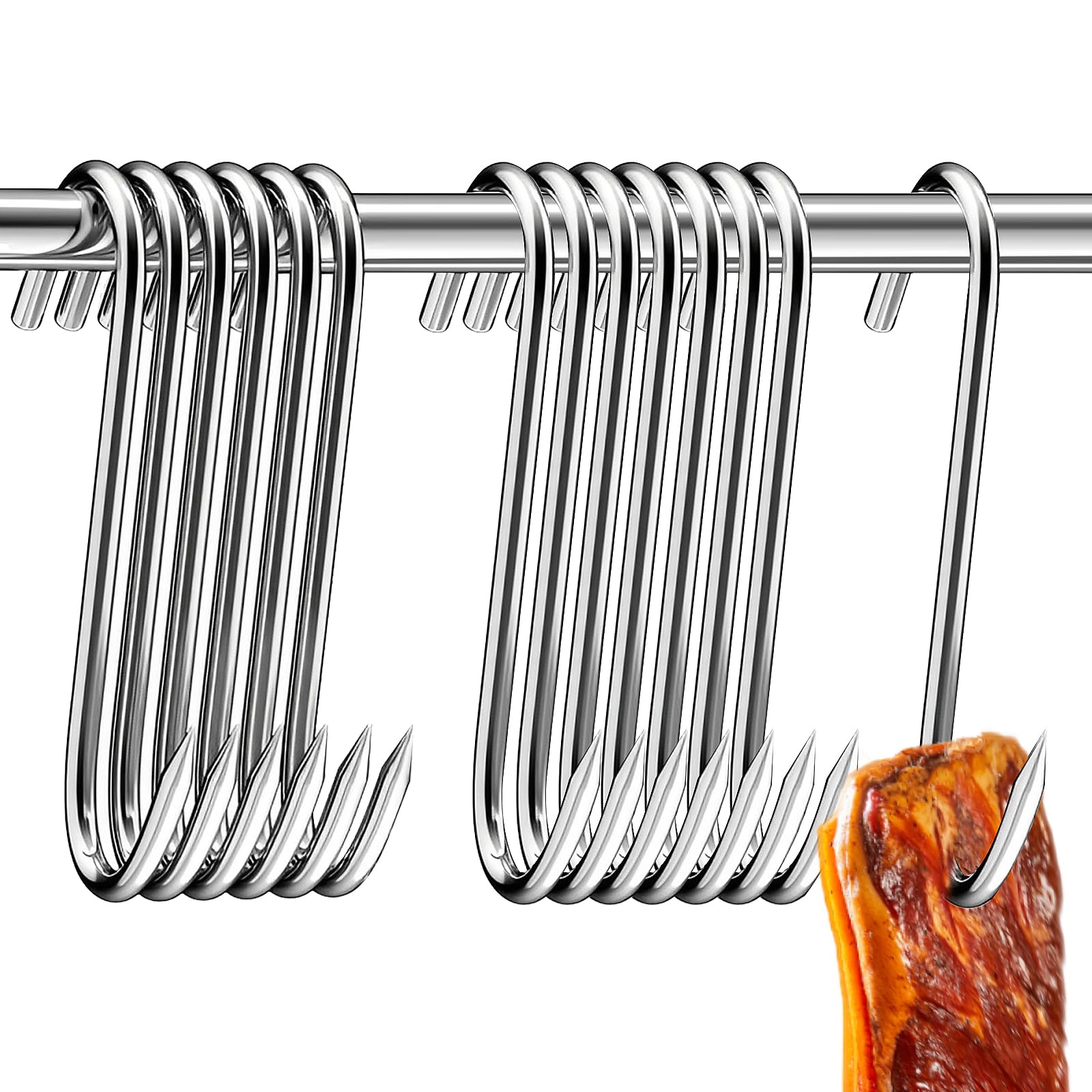 NEUSID Meat Hooks, 20 PCS S-Shaped Smoking Hooks Stainless Steel Butcher's Hook 15cm Premium Metal Heavy Duty Hanging Hook Rack for Bacon Hams Roast Duck Cooking BBQ