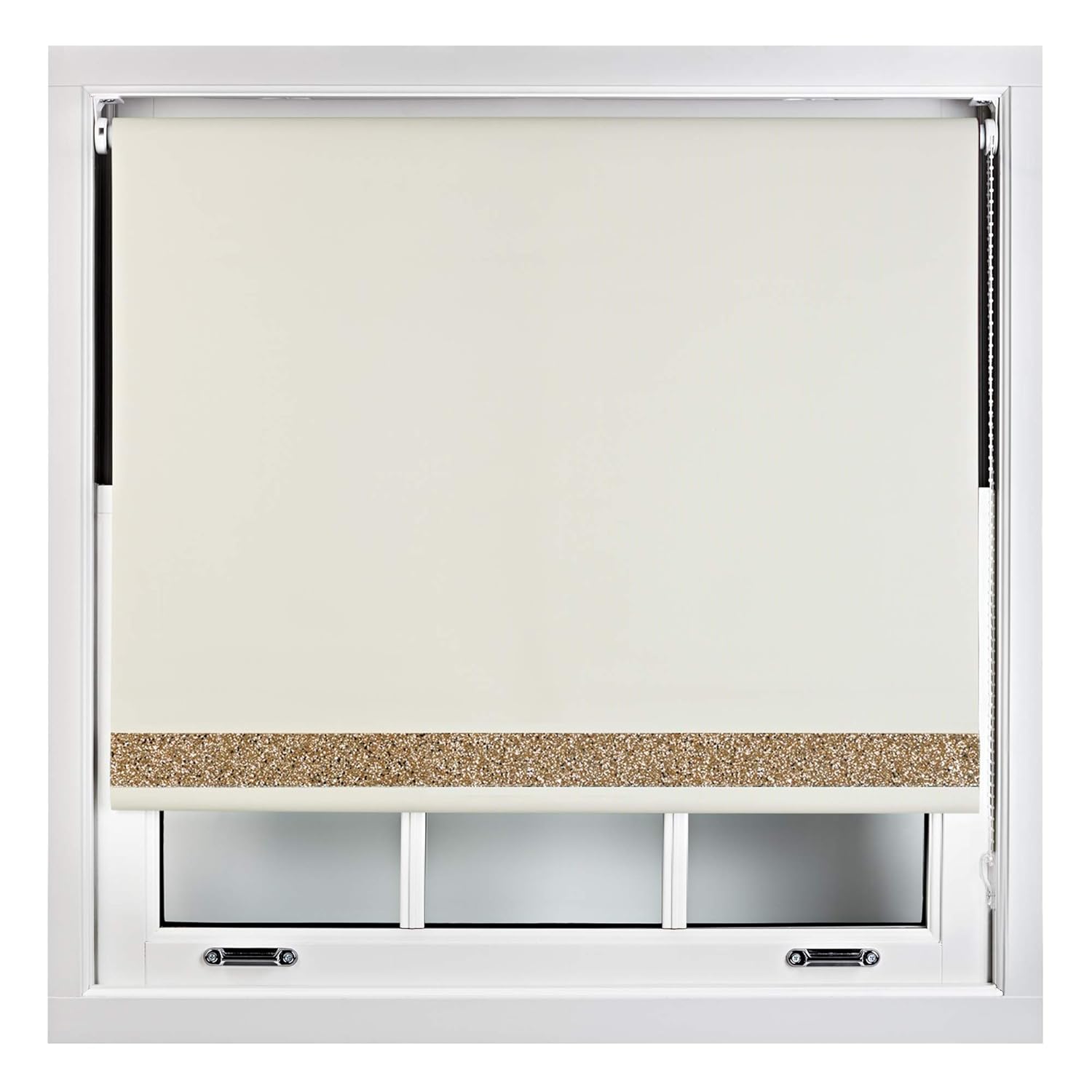 Furnished Blackout Roller Blinds With Glitter Trim Trimmable Cream 90cm