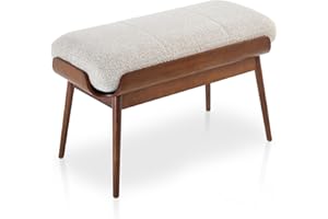 BFZ 37.4" Bedroom Bench End of Bed Bench, Dining Bench with Padded Seat and Walnut Wood Frame, Upholstered Fabric Window Ottoman Bench for Entryway Hallway, Living Room