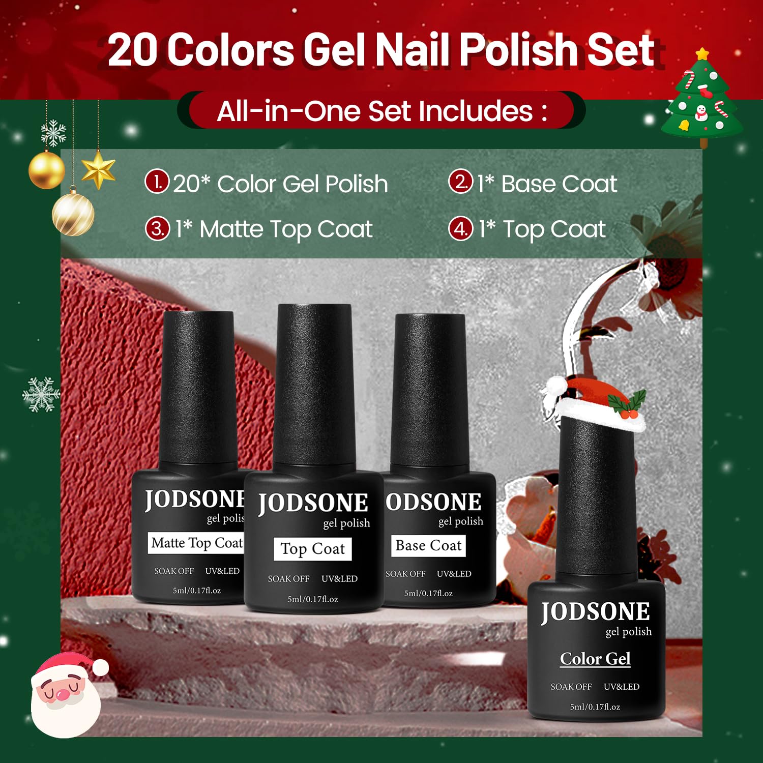 JODSONE Gel Nail Set 20 Colors High Shine Gorgeous Gel Polish Base Top Matte Coat Nice Gifts Show Charm - Image 2
