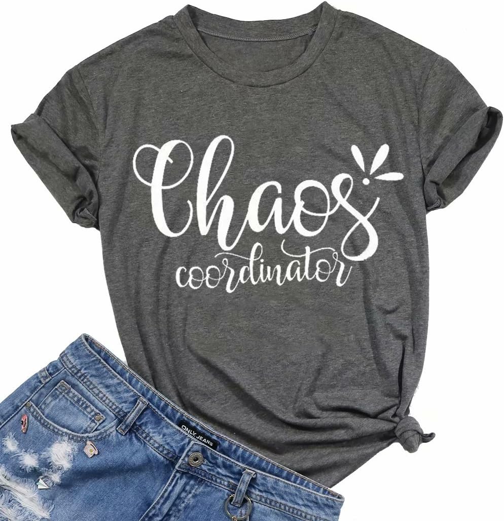 Chaos Coordinator Shirt Women's Mom Teacher Shirt Casual Short Sleeve Top Tee Shirt