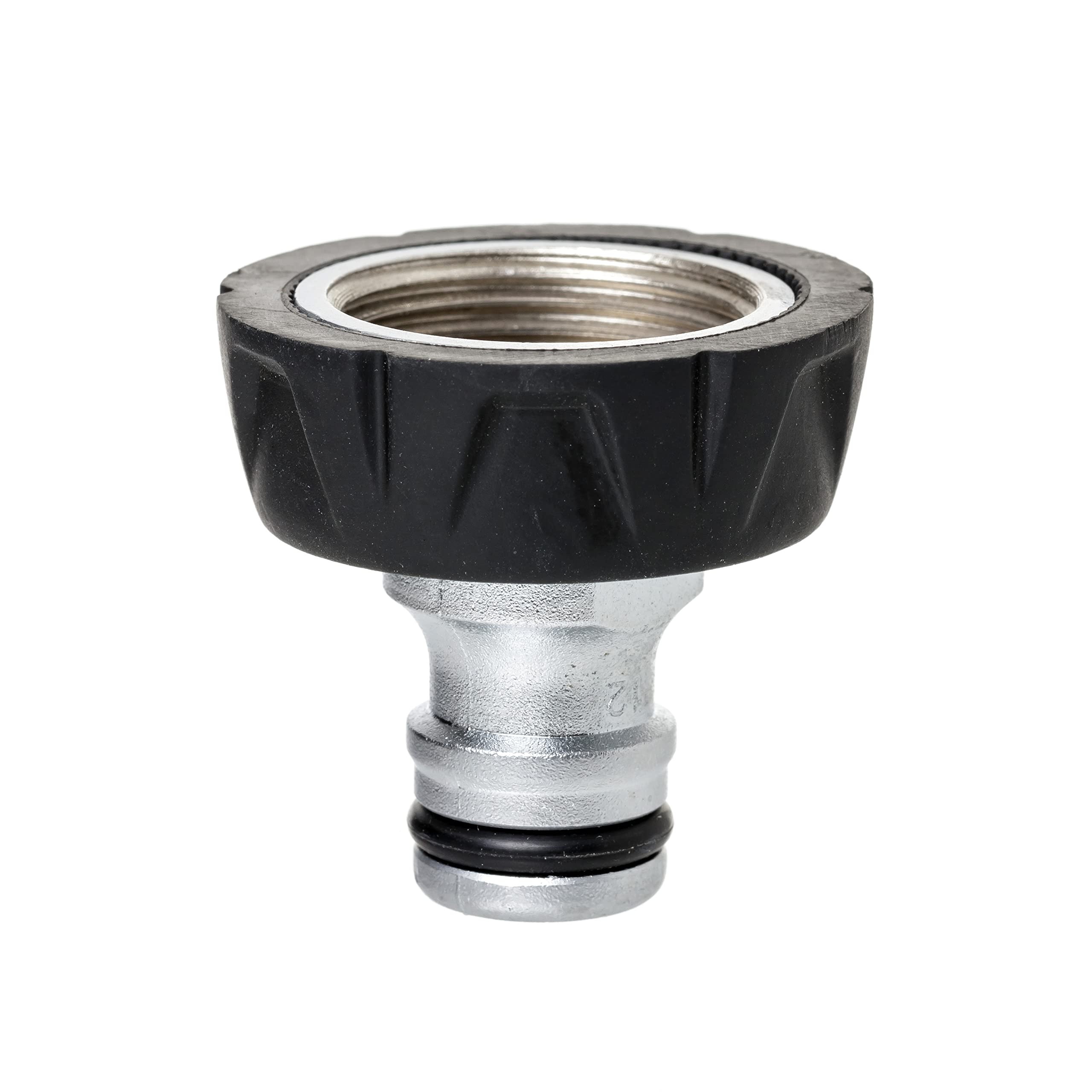 TATAY Female Tap Connector 3/4" Metal Soft, Aluminium, Universal Connector, Stainless and Corrosion Resistant, Easy Installation, Silver - Black — image 1