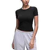 CRZ YOGA Softembrace High Neck Tops for Women - Soft Casual Going Out Shirts Crewneck Tight Basic Short Sleeve T-Shirt