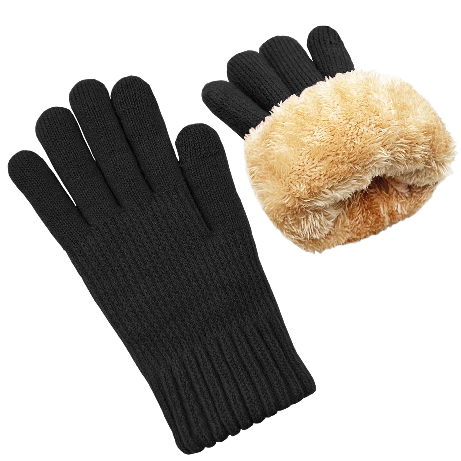 Photo 1 of lifwimner Winter Gloves for Women Warm Wool Touch Screen Ladies Windproof Thermal Knit Fleece Lined Gloves for Cold Weather(Black)