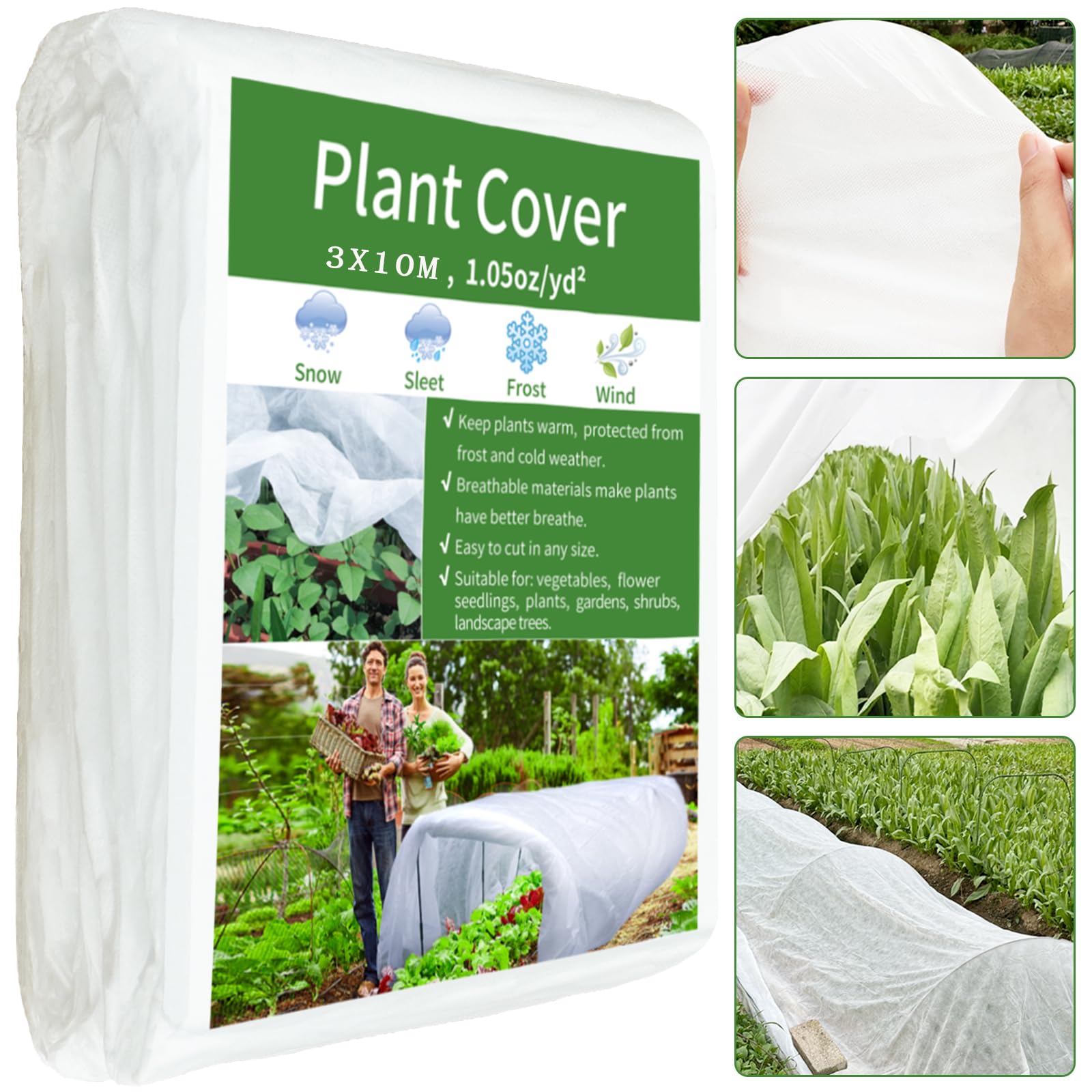 3x10m Plant Cover Freeze Protection - 30gsm,Reusable Thickened Winter Floating Row Covers for Garden Raised Bed,Plants Frost Blanket Fabric Cloth for Veg Flower from Outdoor Insect Darrier