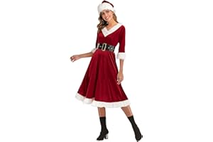 DORMSTOP Women Mrs Santa Claus Costume Elegant Sweetie Christmas Fancy Dress Outfit