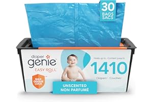 Recharge Diaper Genie Easy Roll | 30 sacs par recharge | Peut contenir jusqu'à 1410 couches pour nouveau-né | Contrôle des odeurs | Sacs de rechange pour poubelle à couches | Convient aux poubelles