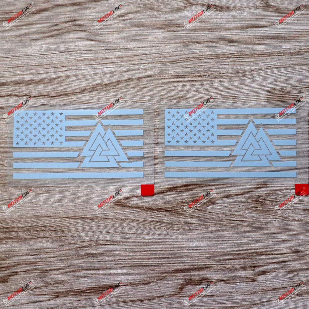 3S MOTORLINE2X Silver 4'' Valknut USA American Flag Decal Sticker Norse Viking Car Vinyl Die Cut