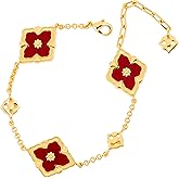 Four Leaf Clover Bracelet, JASZTHES Bracelets for Women, 18K Gold Plated, Double-Sided Lucky Clover Bracelets, Cute Flower Adjustable Link Chain Bracelets, Trendy Jewelry Valentine's Day Gifts