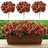 XunYee 12 Bundles Artificial Flowers Bulk Burnt Terracotta Flowers Fake Silk Roses Bouquets Realistic Florals Arrangements Decor for Christmas Outdoor Wedding Table Centerpieces (Orange)