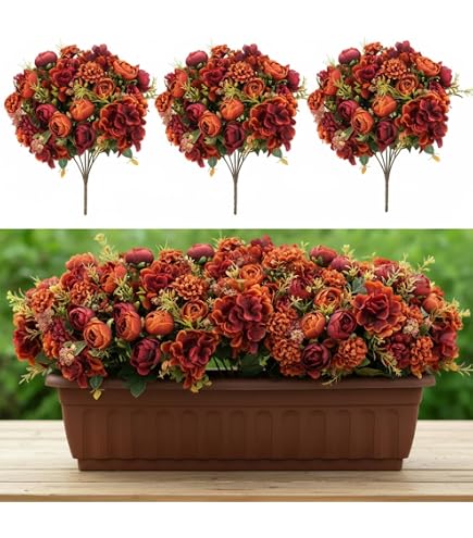 Yunsailing 8 Pack Artificial Peony & Hydrangea Silk Flowers - Dark Pink & Green Bouquet For Wedding, Home, Party Decor