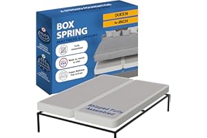 Greaton, Box Spring Bed Base Queen Size, 4-Inch Wood Mattress Foundation – Amish Made in USA – Quiet Noise Free, 2-Pieces Under Mattress-Support BoxSpring, Fully Assembled, White