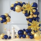 Navy Blue and Gold Balloons Arch Garland Kit, 5 10 12 18 inch Royal Blue Gold Balloons with Explosion Star Balloons 101pcs Balloons for Anniversary Wedding New Year Birthday Party Decorations