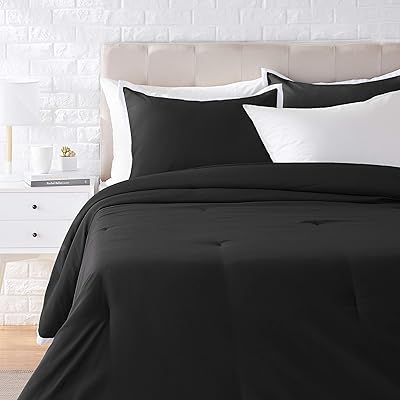 AmazonBasics Soft Contrast Trim Comforter Set, King, Black/White