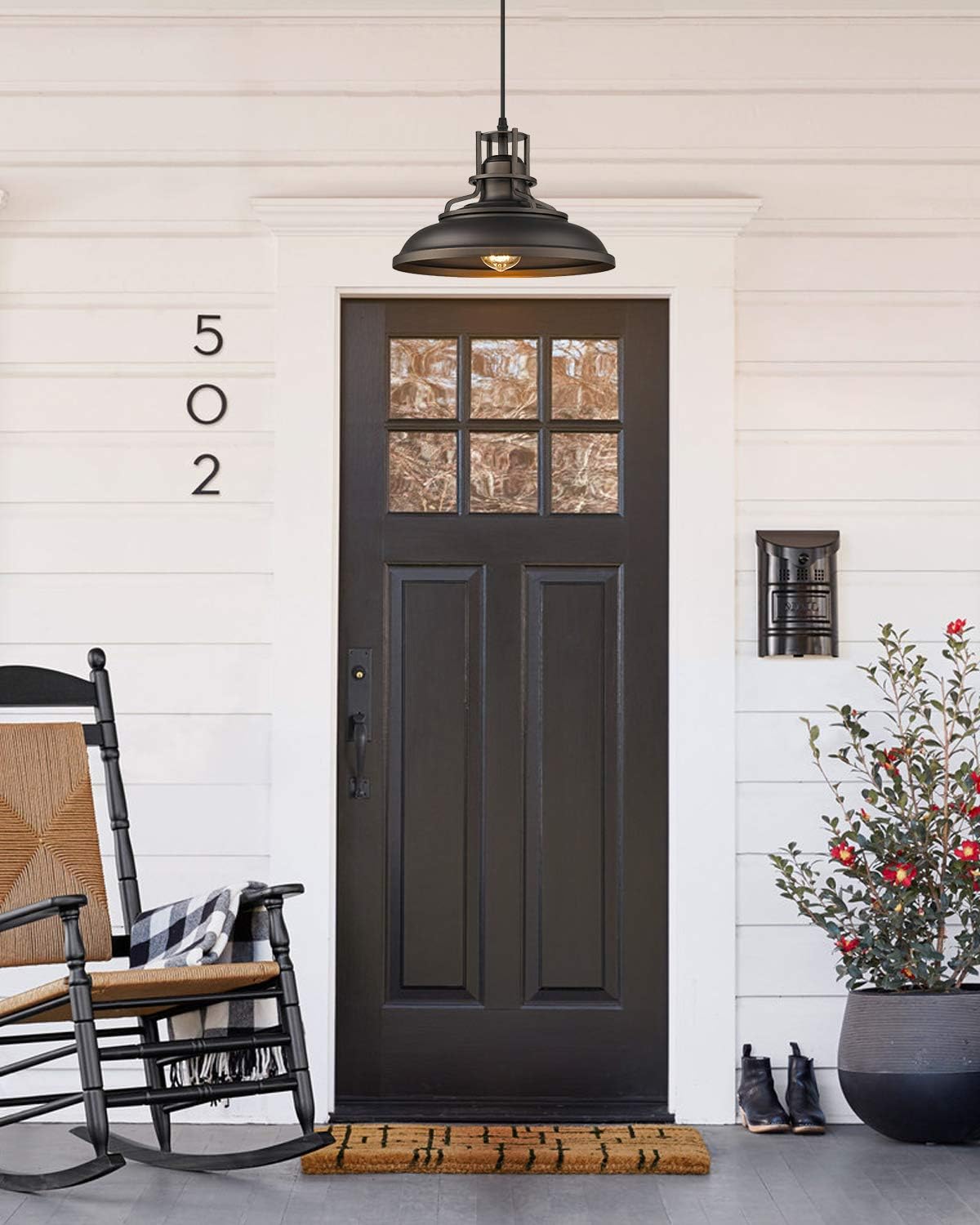 FEMILA Barn Pendant Light, Farmhouse Vintage Hanging Light Fixture Adjustable Height, Oil Rubbed Bronze Finish, 4FY15-MP ORB - - 