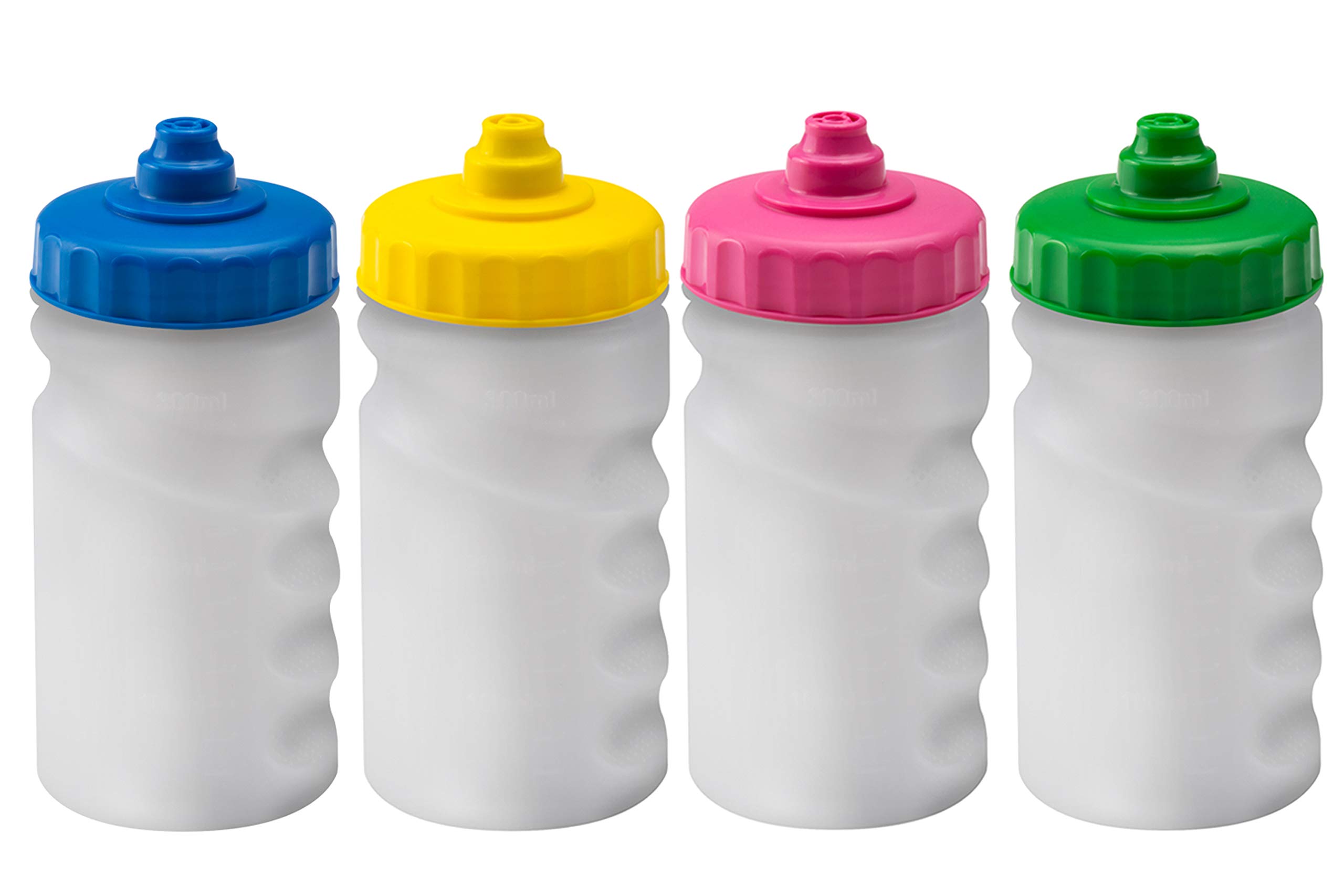 Foxberry 300ml Children's Small Refillable Water Bottles - 4 Pack - Hands Free Lid - Non Drip Leakproof Spout - BPA Free - Blank For DIY Decoration - Dishwasher Safe - Sports - School - Club