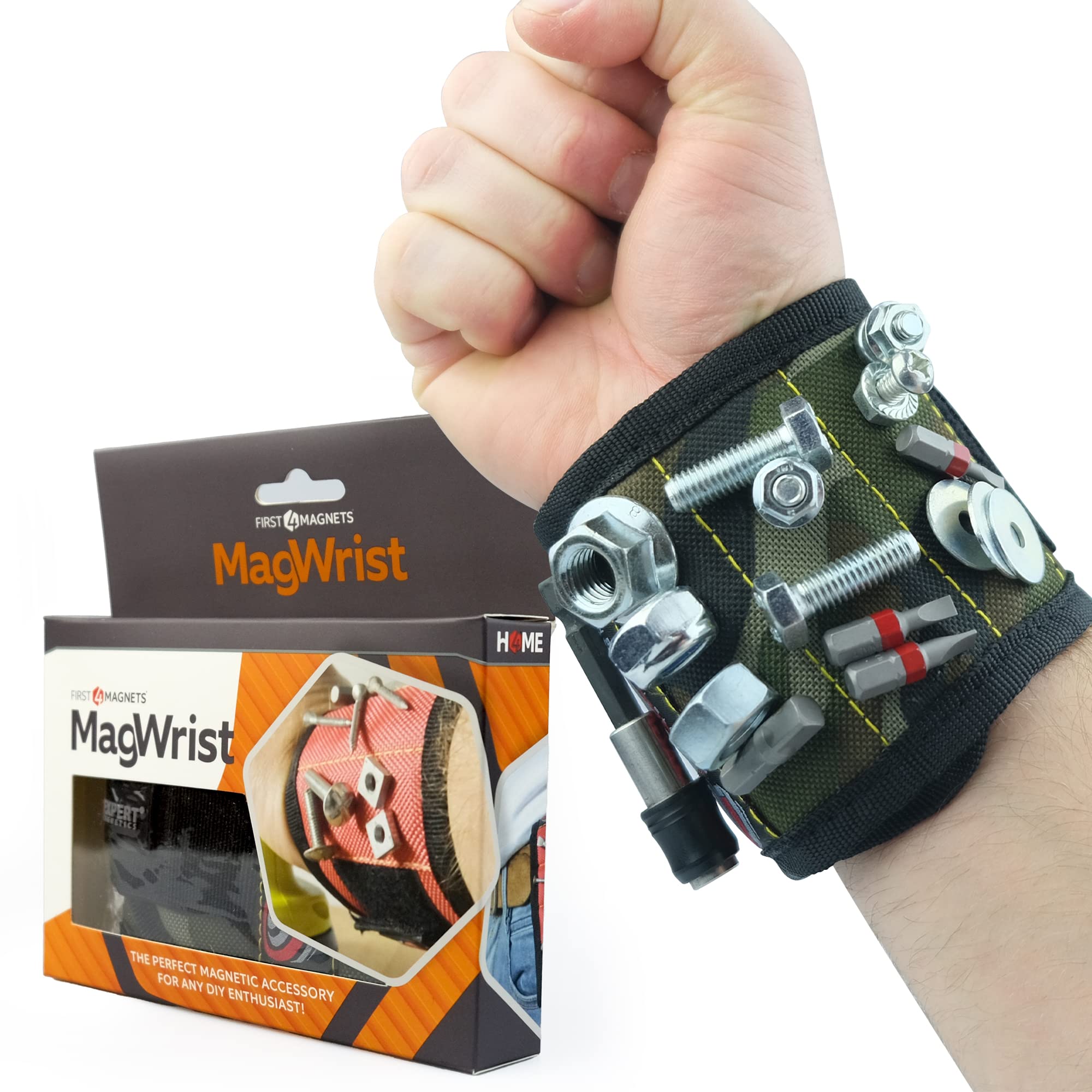 MagWrist Camoflauge Magnetic Wristband for Screws, Nails, Drill Bits - Ideal for Carpentry, DIY, Electrician, Mechanic Work Gadget