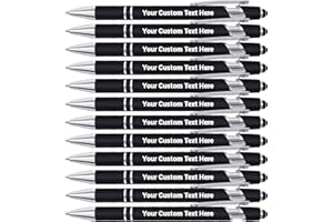 PUKZIC Personalized Pens, Custom Business Engraver Pens, Ballpoint, Stylus Pens, Retractable, Office School Gifts, 12Pcs, Bla