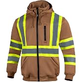 VENDACE High Visibility ANSI Class 1 Reflective Safety Fleece Sweatshirt Hoodie for Men with Detachable Hood(Brown,S)