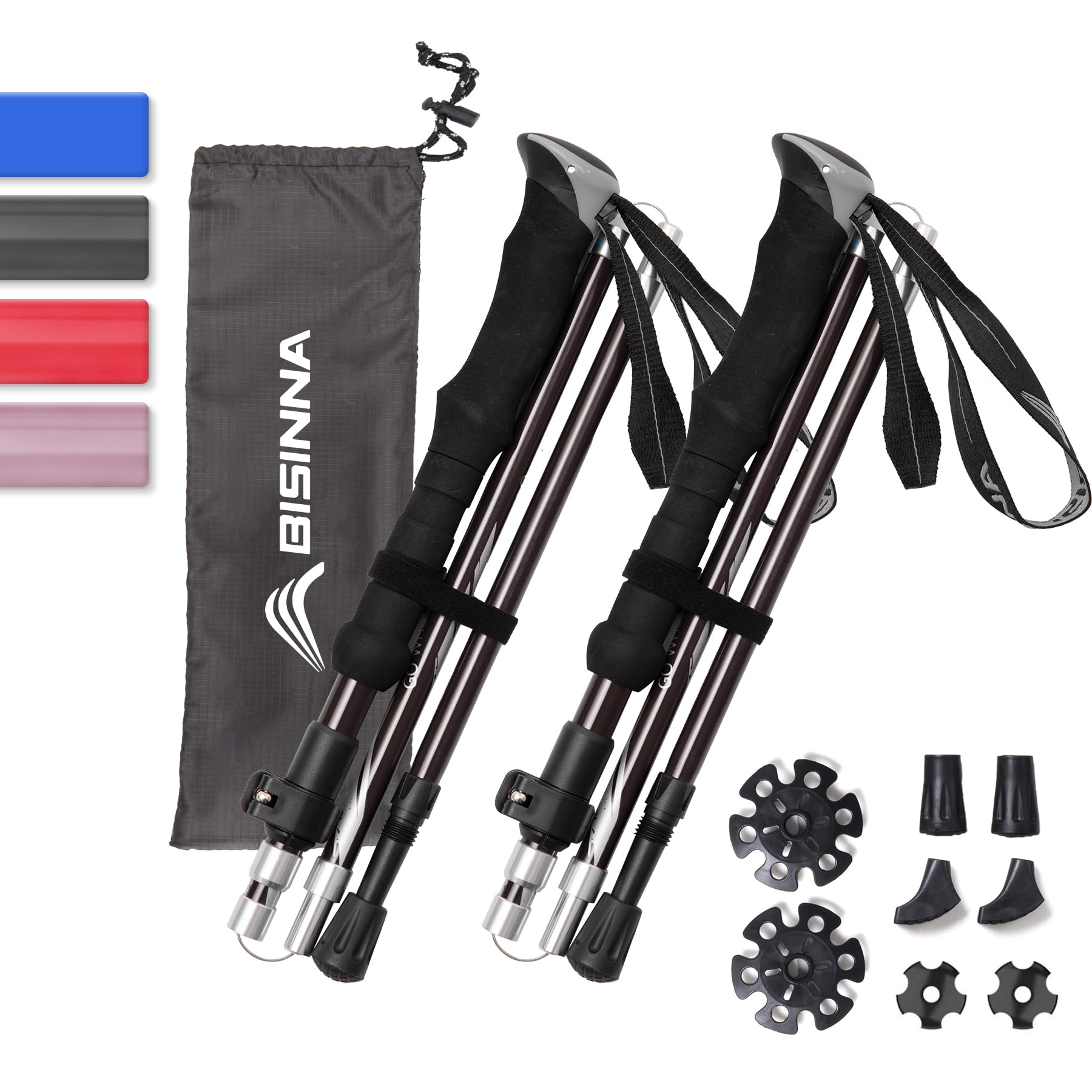 BISINNA Trekking Poles- 2pc/set Folding Aluminum Walking Sticks Hiking Sticks with Quick Lock System, Collapsible, Adjustable, Lightweight for Camping Mountaineering Hiking (2 Length)
