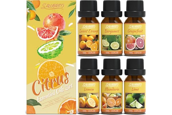 Salubrito Citrus Essential Oils Set for Diffuser, Fragrance Oil | Sweet Orange, Bergamot, Lemon, Grapefruit, Mandarin Orange,