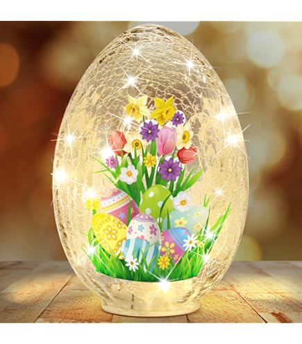 Collections Etc Lighted Crackled Glass Easter Egg Decoration - Hand-Painted Holiday Decor