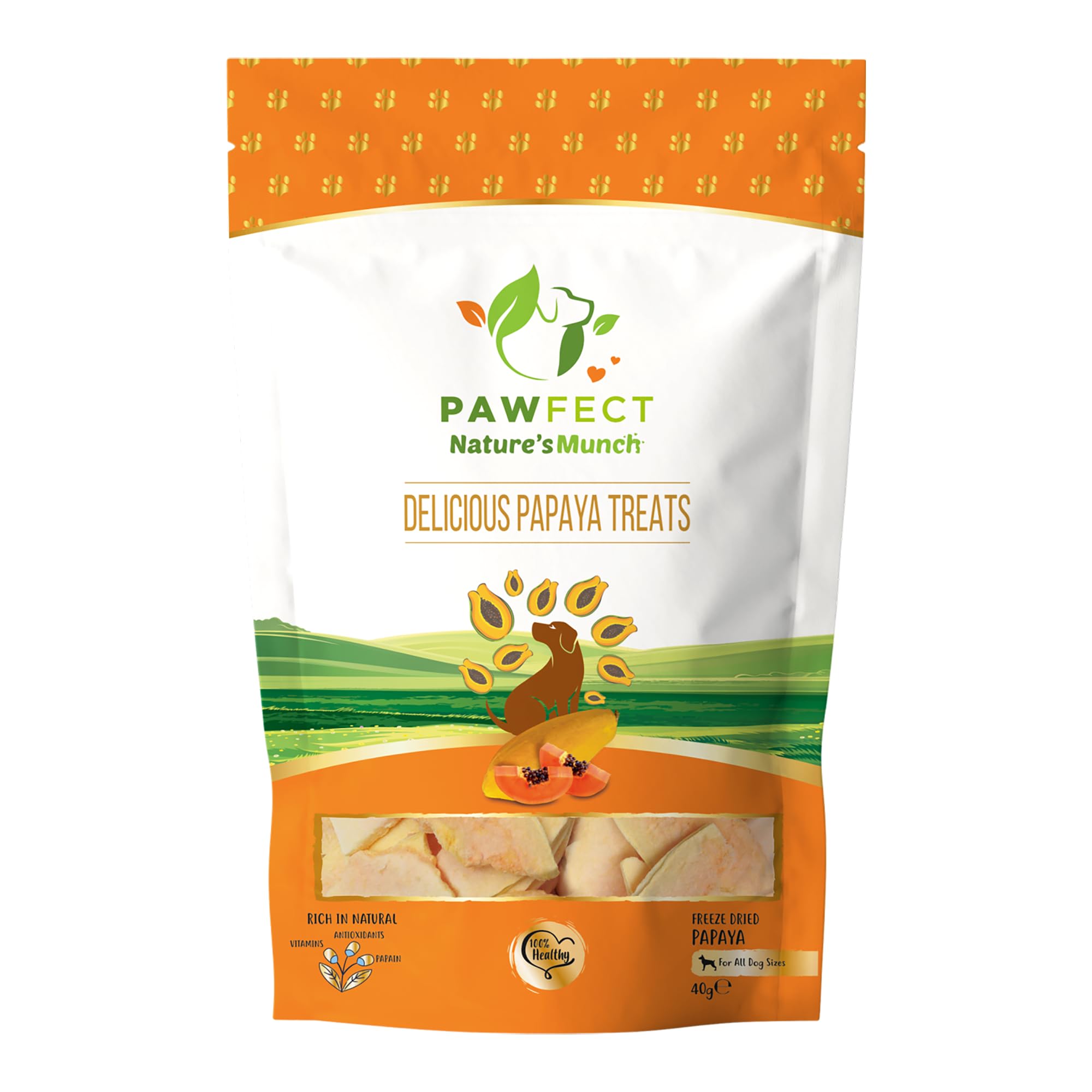 Pawfect Nature's Munch Freeze-Dried Delicious Papaya Treats for Dogs - Vegan Treat- Prevents Heart Problems - 100% Natural - Grain & Gluten Free - Low Calorie Training Treats (40g/1.41oz)