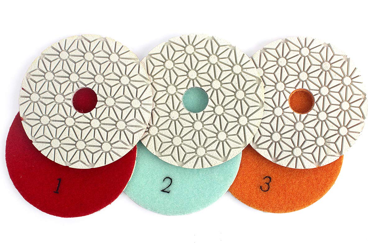 3 Step Diamond Polishing Pads 4-Inch for Granite Marble Quartz Engineered Stone