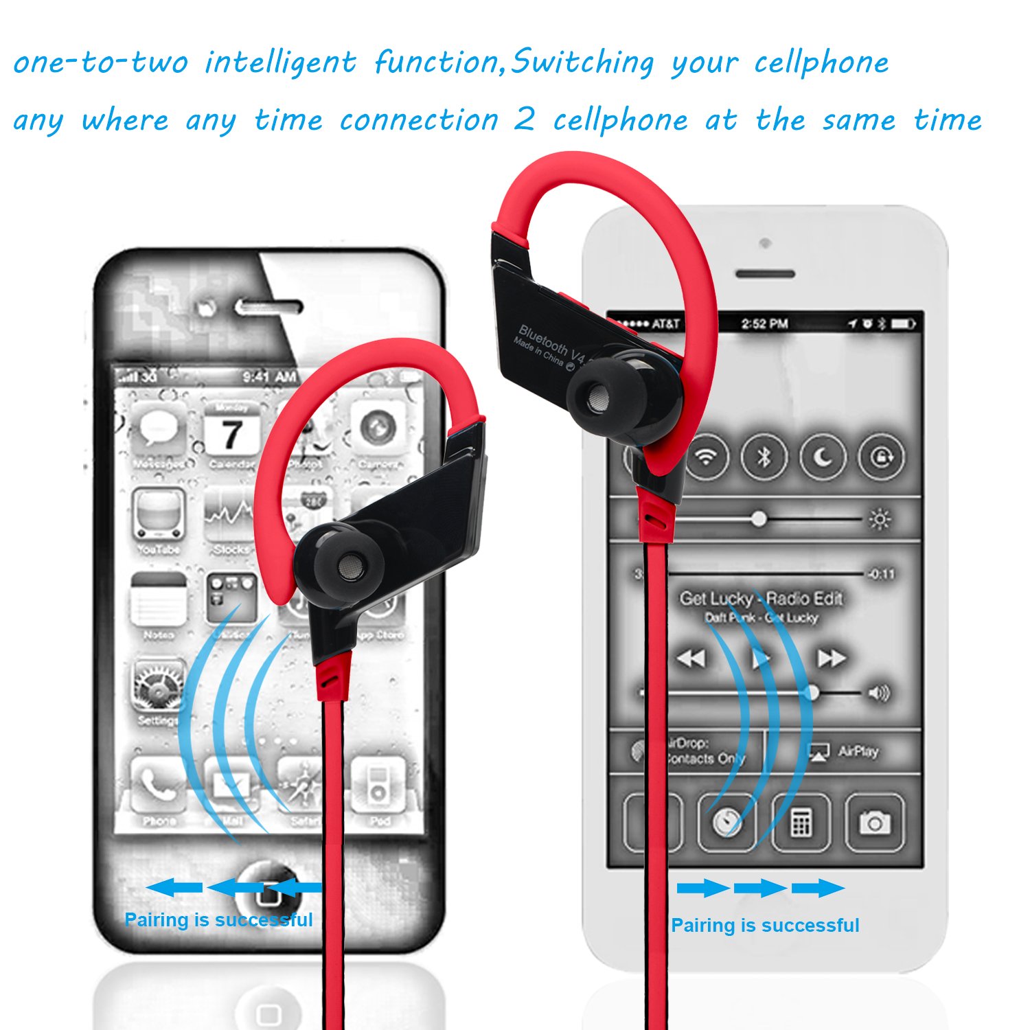 KELODO S808 Behind Neck Bluetooth Headphones, Rechargeable In-ear Earpiece Wireless Headset with Noise Cancelling for iPad iPod iPhone 5s 6 7 and Other Android Mobile or Apple Devices - Red