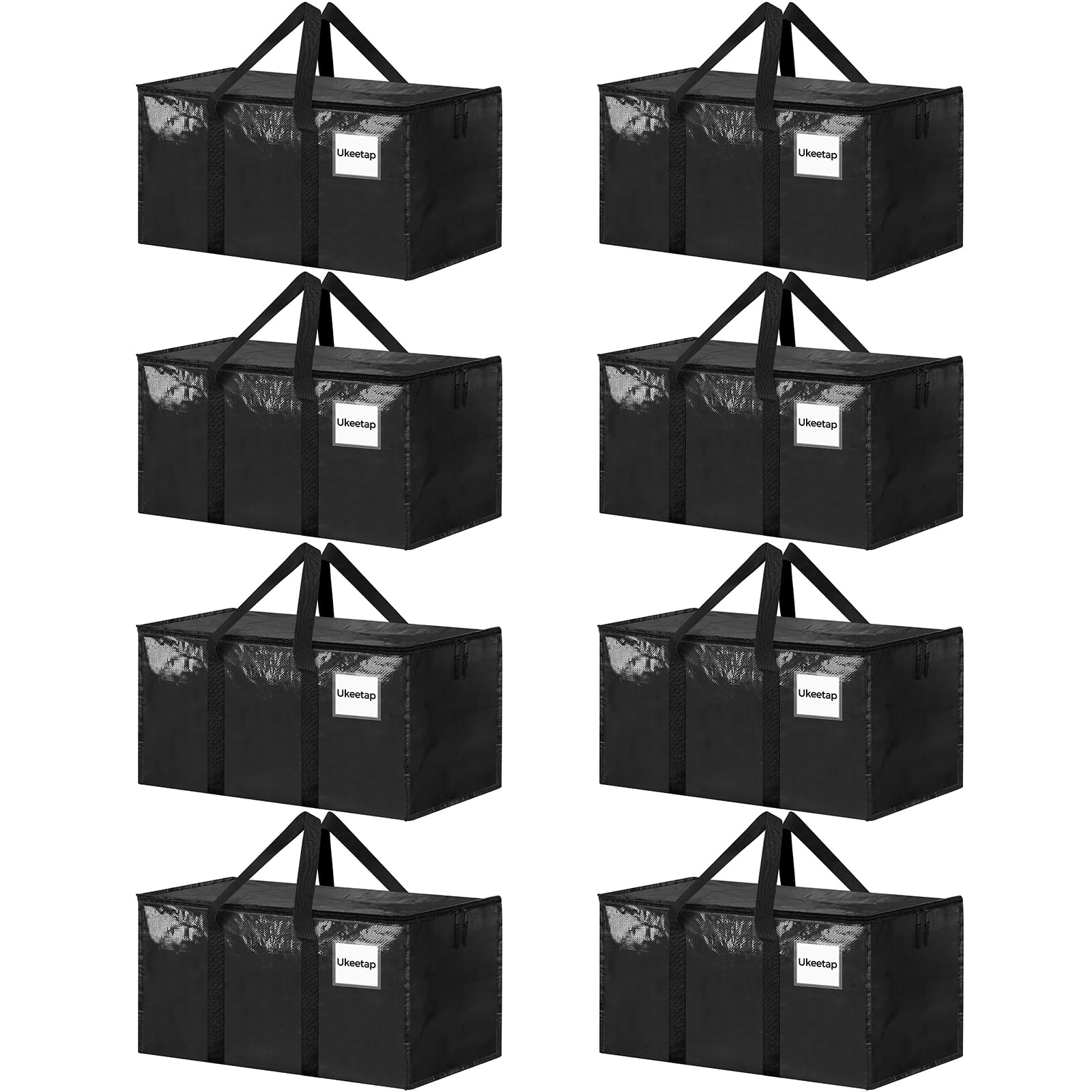8 Pack Extra Large Clothes Storage Bins with Lids, Storage Bags with Reinforced Handles & Heavy-Duty Zippers, Moving Bags, Moving Boxes Totes for Clothes Packing, Dorms, College Supplies, Black