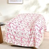 Pink Bow Throw Blanket –Easter Soft Fleece Blanket for Girls and Women, Coquette Aesthetic Room Decor for Bed, Couch, Chair, Preppy Bedroom or Gift, Cute Pink Bow Decor Blanket