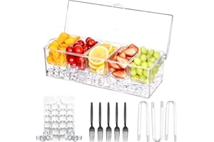 Laojbaba Chilled Condiment Server Clear Icy Condiment Bar Condiment Tray ice Party Serving bar with Lid Bar Garnish Holder on ice 5 Removable Compartments