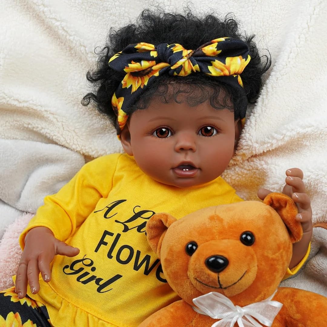 BABESIDE 3 Pcs Reborn Baby Doll Clothes Set for 17-22 Inch Babydolls, Sunflower Baby Dolls Clothes with Headband for Realistic Baby Doll Accessories