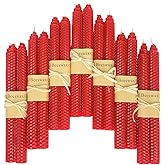 Lacaser Natural Beeswax Red Taper Candles Bulk Pack of 14 pcs, Unscented Red Long Candlesticks 9 Inches Each, Burning Time 4 Hours