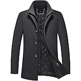 KUDMOL Mens Wool Blend Coat with Removable Inner Collar Business Single Breasted Windproof Warm Winter Peacoat