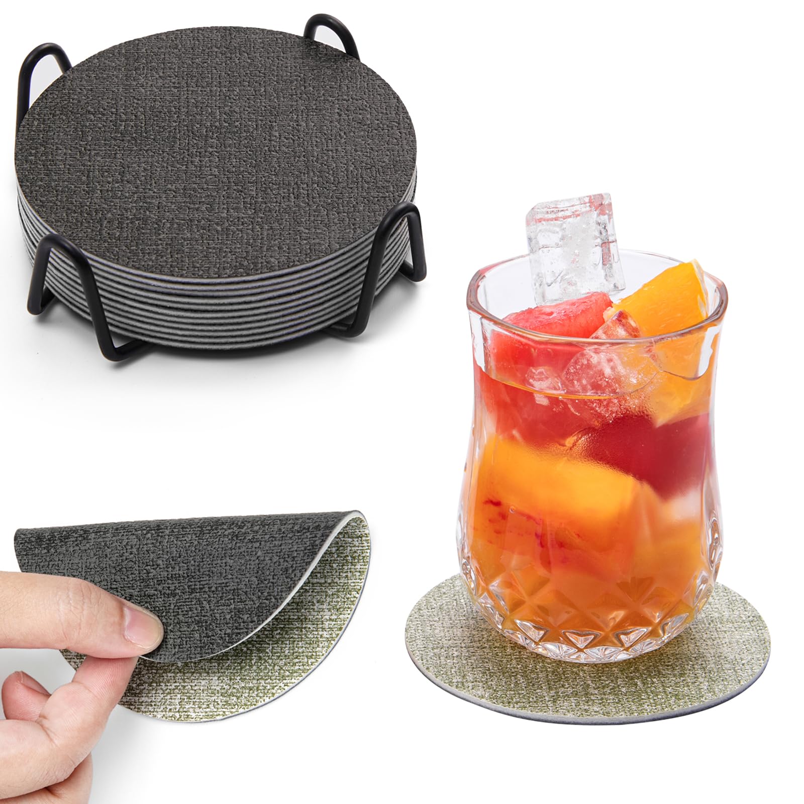 Chitomars Coasters, Dual Sided Faux Leather Coaster for Drinks Mug Coaster Non Slip Anti-Heat Washable Cup Pad Mats Home and Outdoor Coffee Beer Glass Bottle Bar
