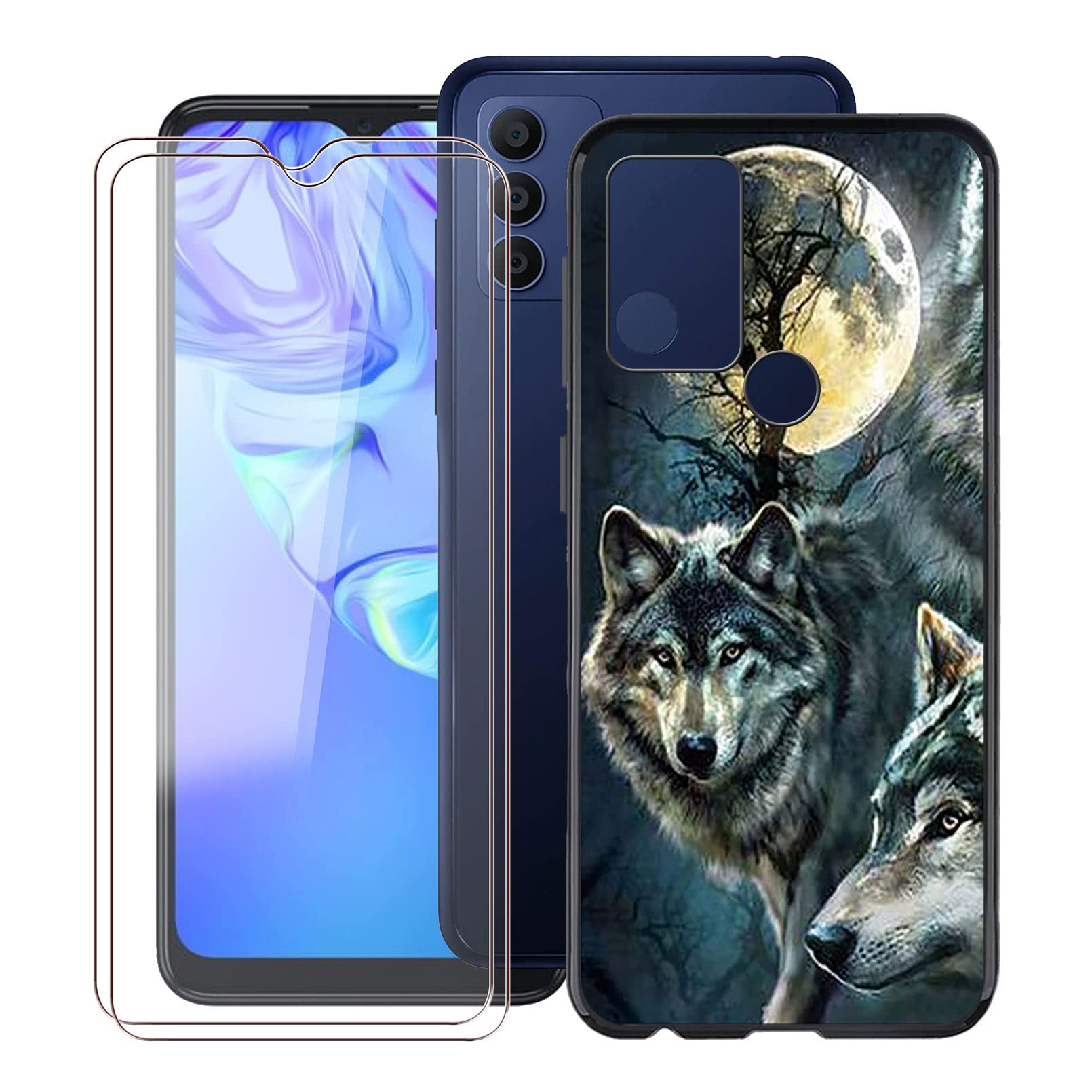 HHUAN Mobile Phone Case for TCL 30 SE (6.52 inches) + 2 Pieces Tempered Glass Screen Protector, Black Soft Silicone Protective Case, Scratch-Resistant TPU Bumper Cover Case for TCL 30 SE - WMA29